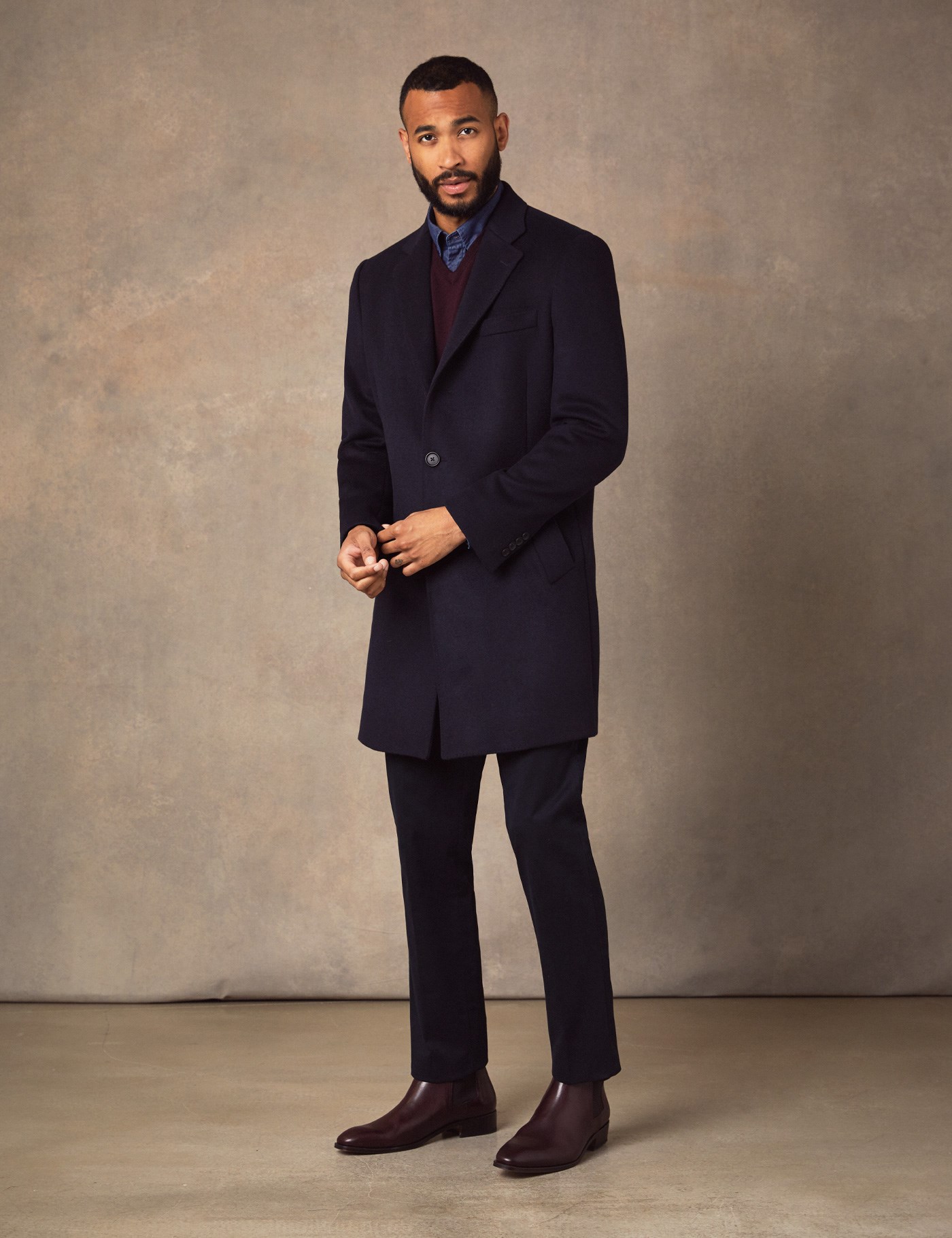 Mens Navy Wool Overcoat Hawes Curtis