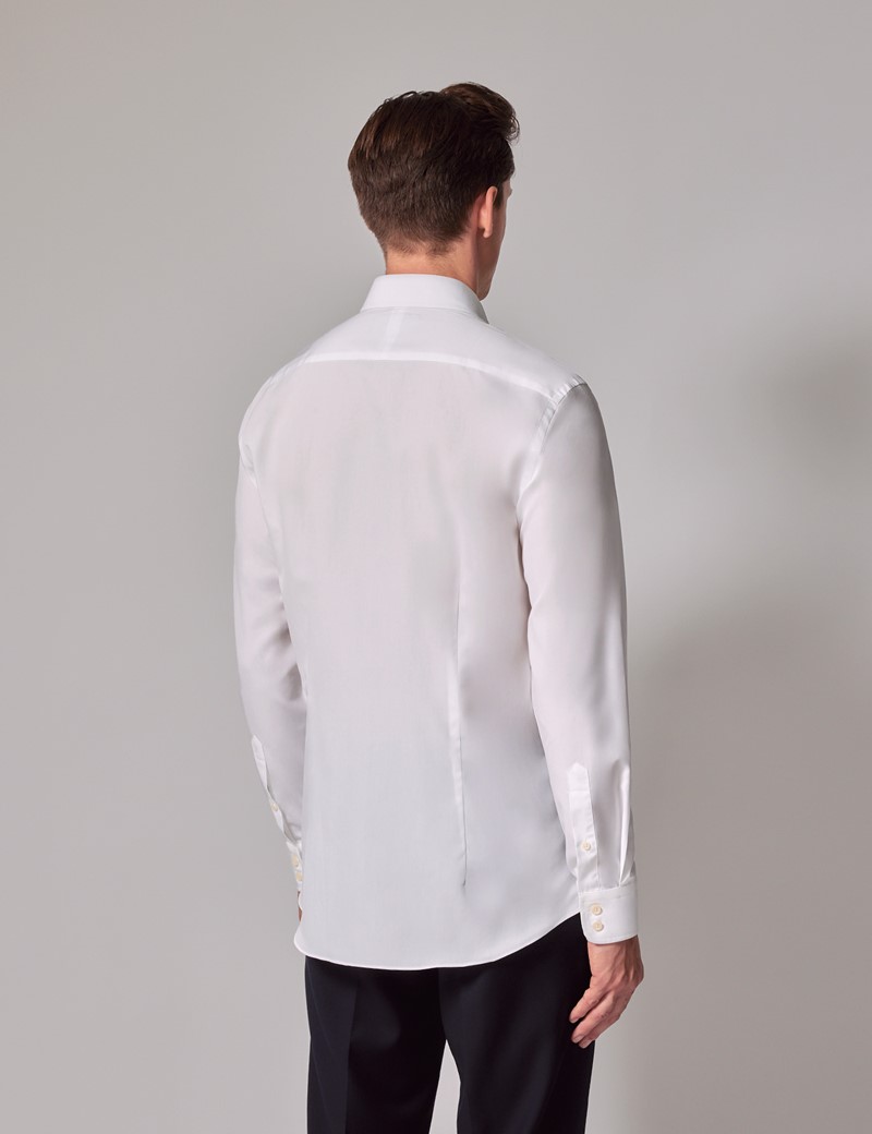 Men S Th Anniversary White Poplin Fitted Slim Shirt Windsor Collar