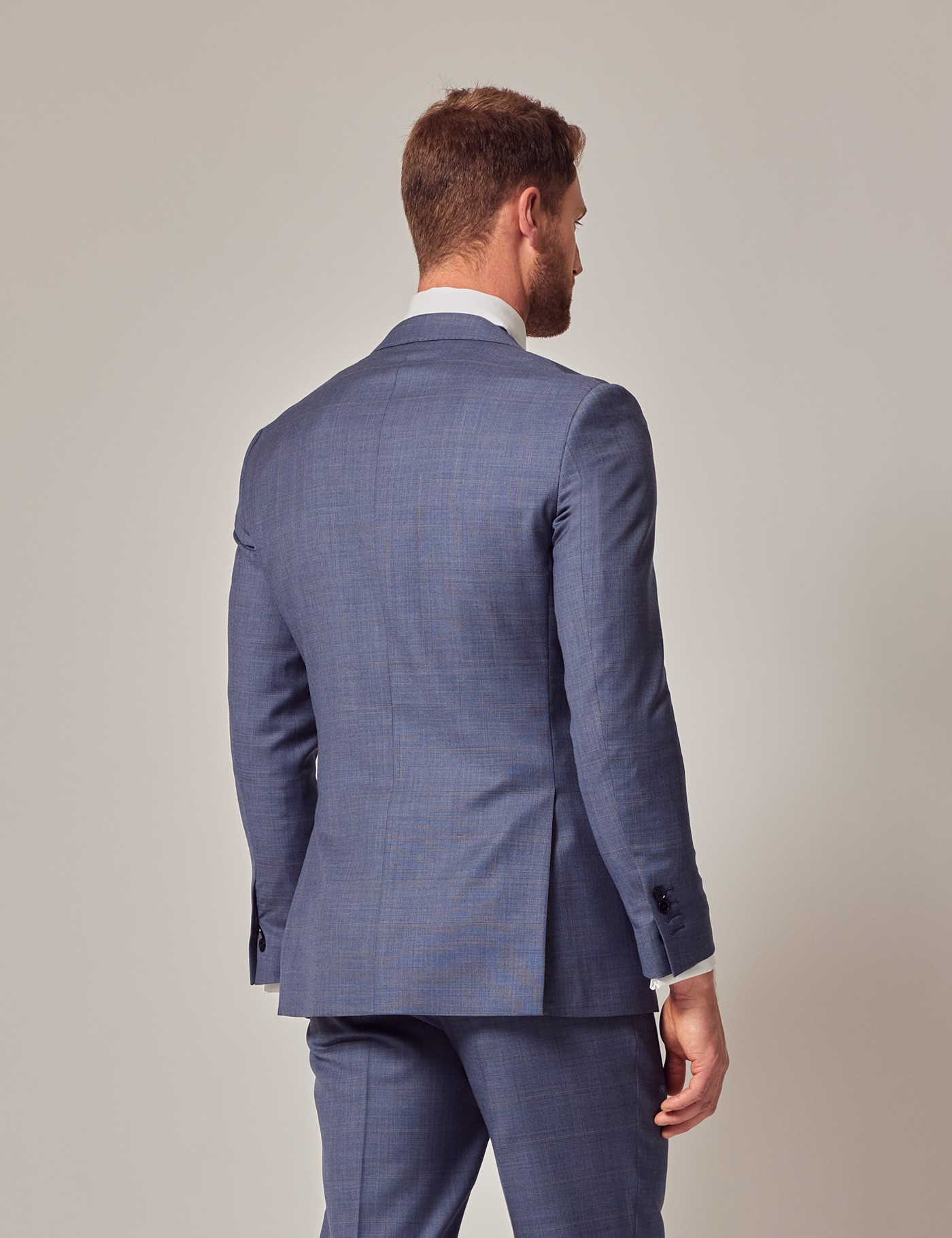 Blue Brown Windowpane Check Piece Slim Suit Hawes Curtis