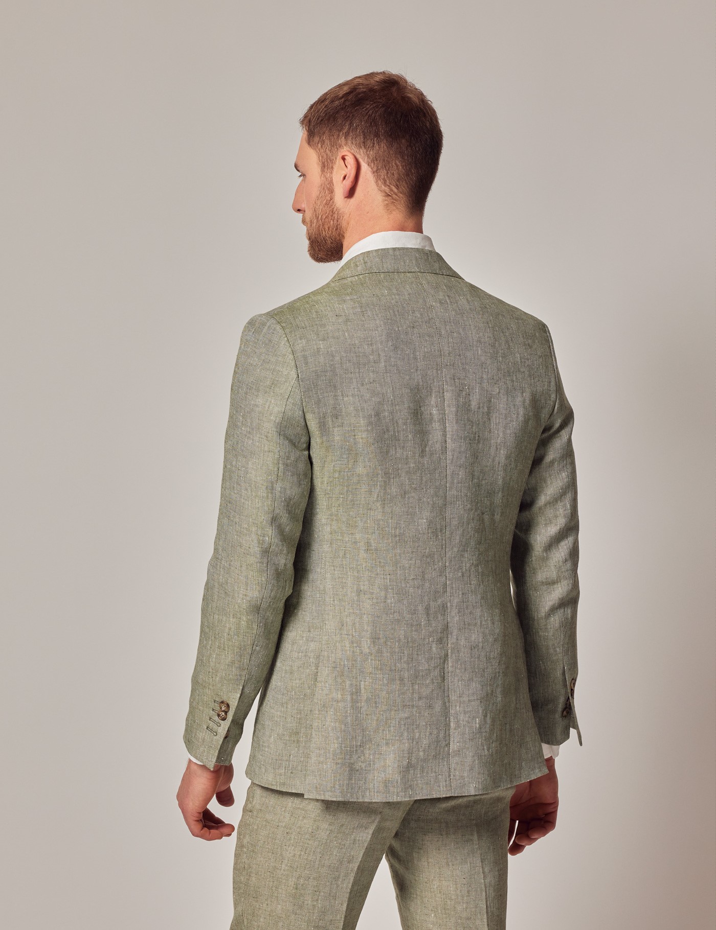 Men S Green Semi Plain Linen Tailored Fit Italian Suit