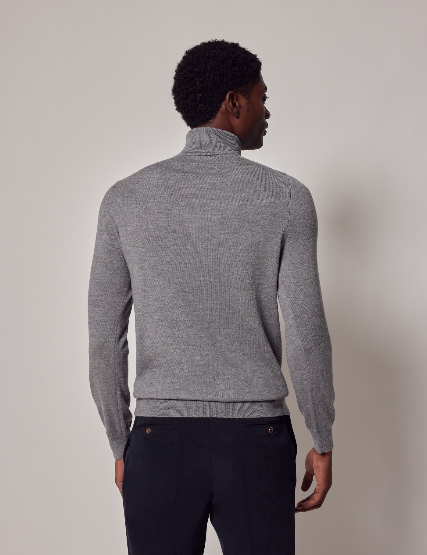 Men S Grey Roll Neck Merino Wool Slim Jumper