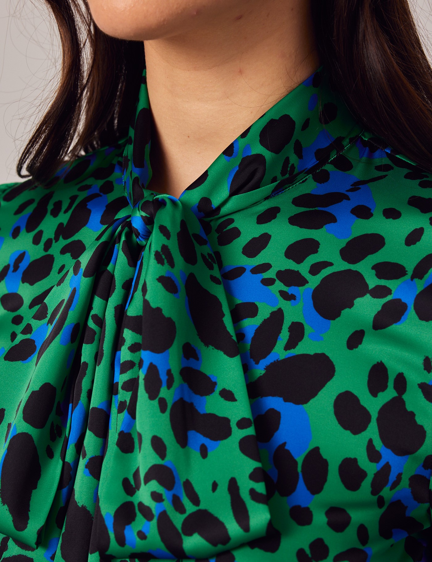 Green Black Dual Spots Pussy Bow Blouse Hawes Curtis