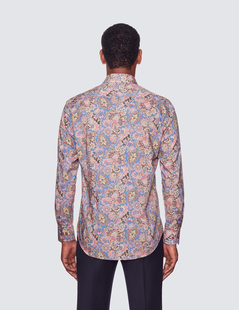 Men S Curtis Blue Yellow Floral Paisley Relaxed Slim Fit Shirt Low