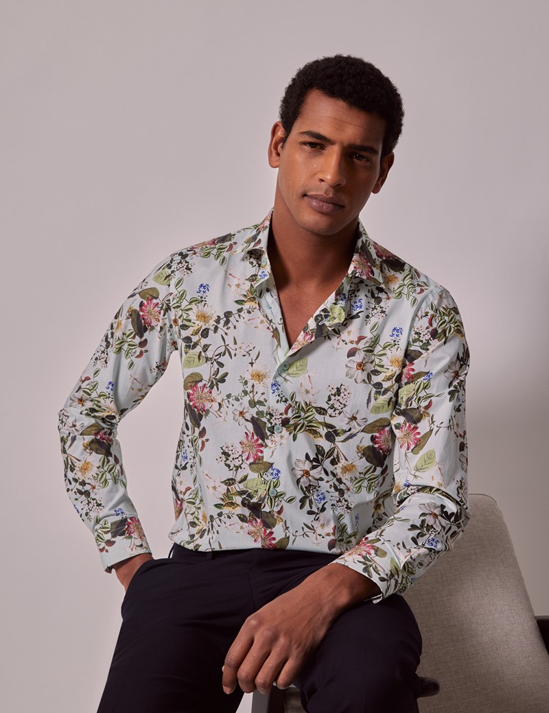 Men S Blue Green Floral Slim Shirt Hawes Curtis