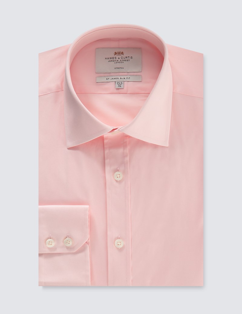 Men S Dress Pink Slim Fit Cotton Stretch Shirt Single Cuff Hawes