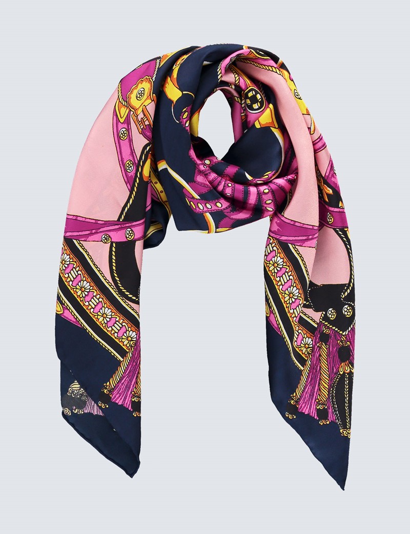 Women S Light Pink Purple Chain Print Silk Scarf Hawes Curtis