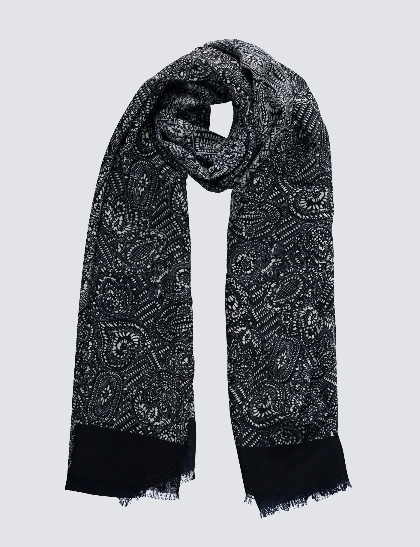 Navy White Paisley Print Scarf Wool Hawes Curtis