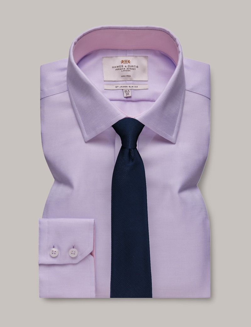 Men S Non Iron Lilac White Slim Shirt Contrast Detail Hawes And