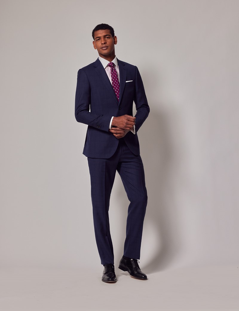 Men S Navy Red Prince Of Wales Check Slim Suit Trousers