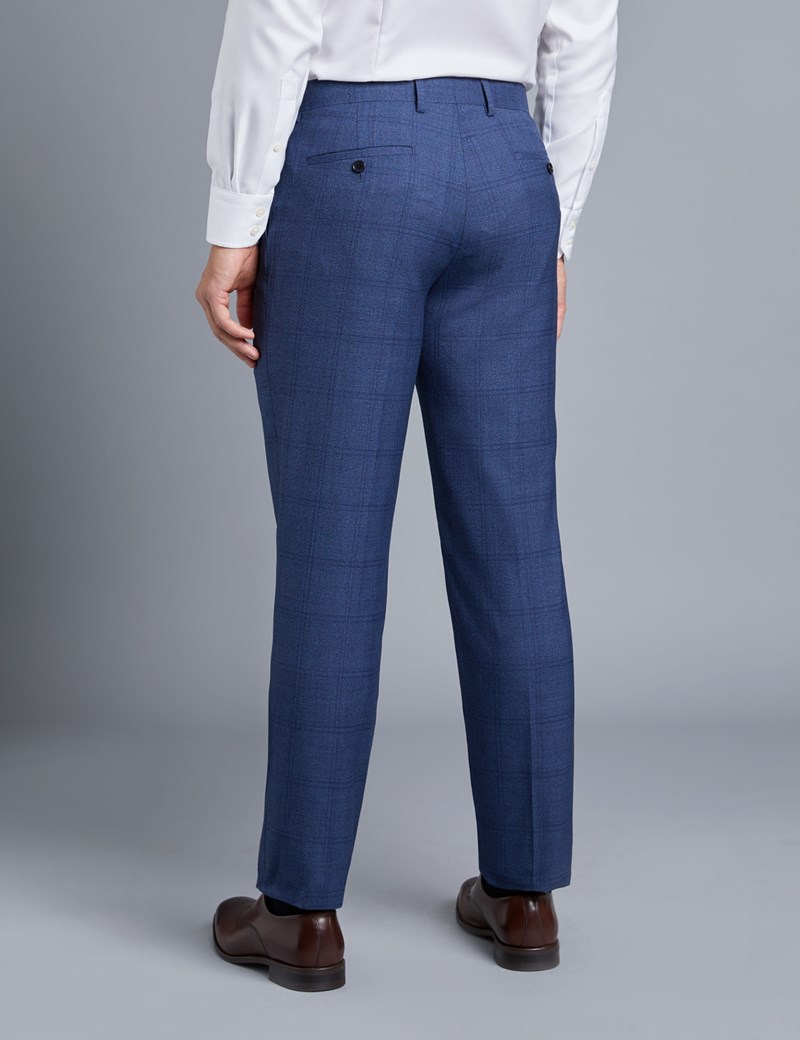 Men S Blue Check Slim Fit Suit Trousers Hawes Curtis