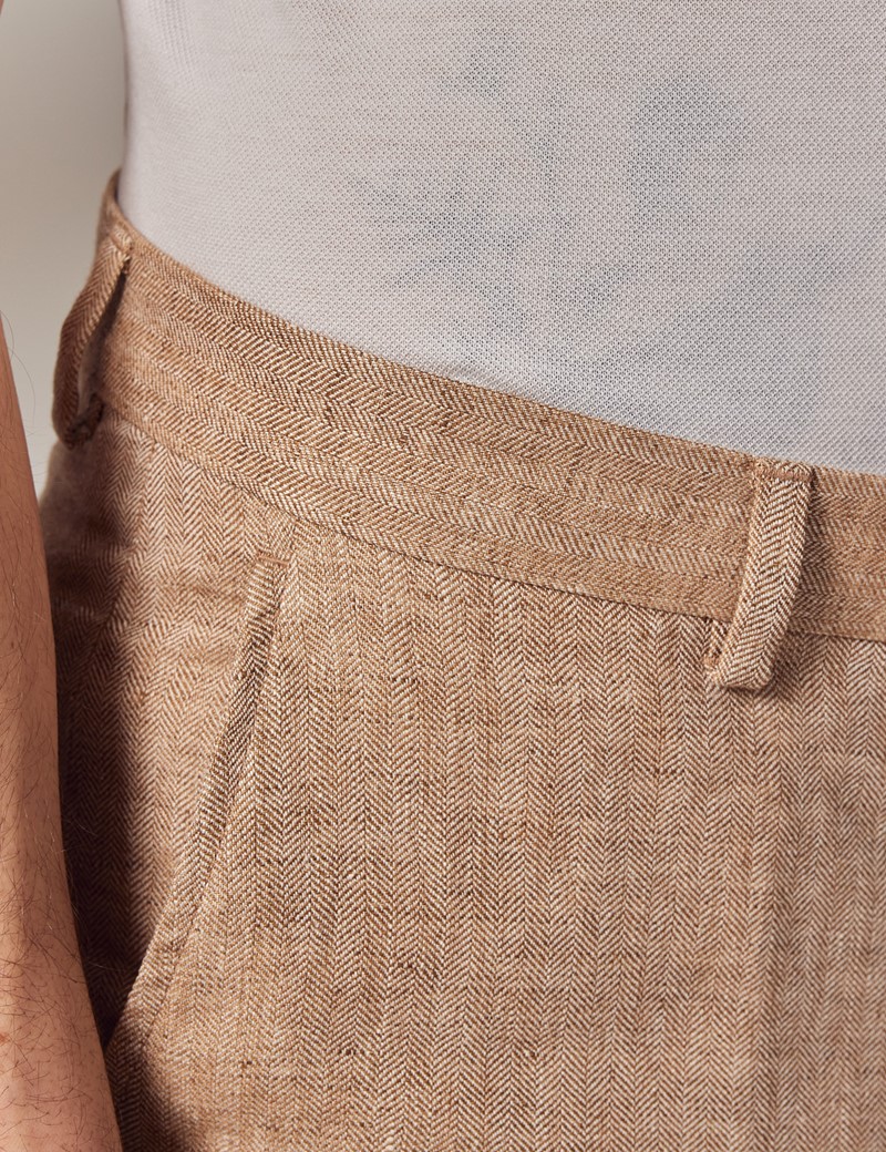 Men S Beige Herringbone Tailored Linen Italian Hemmed Pants