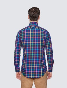 Men's Curtis Navy & Red Check Relaxed Slim Fit Shirt – Button Down Collar 