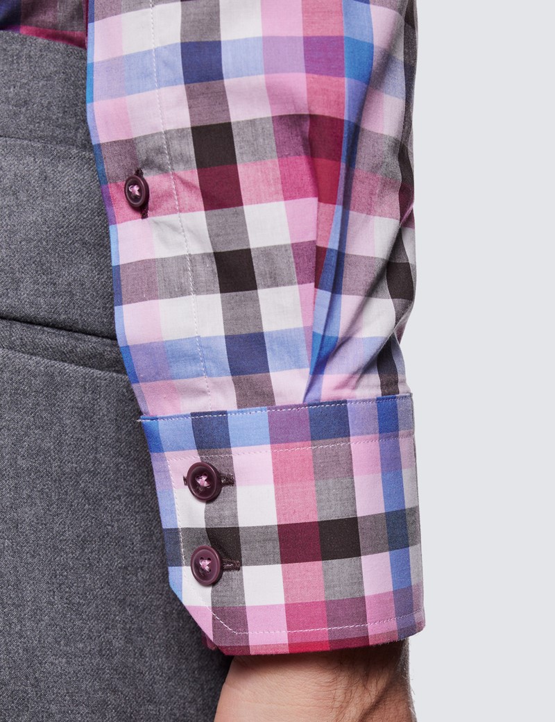 NEW HUGO BOSS MENS CASUAL PINK SQUARE CHECK COTTON JEANS SUIT TOP SHIRT M L XL 