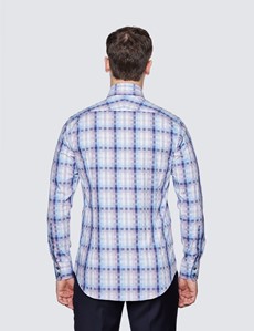 Men's Curtis Blue & White Multi Check Relaxed Slim Fit Shirt – Button Down Collar 