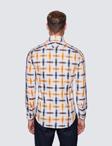 Men's Curtis White & Orange Large Check Relaxed Slim Fit Shirt – Button Down Collar 