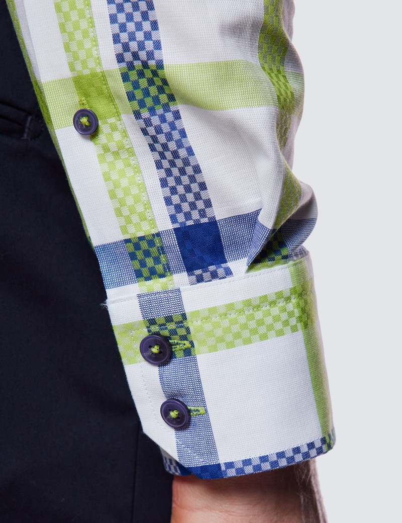 Curtis White & Green Large Check Relaxed Slim Fit Shirt – Button Down Collar 