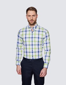 Curtis White & Green Large Check Relaxed Slim Fit Shirt – Button Down Collar 
