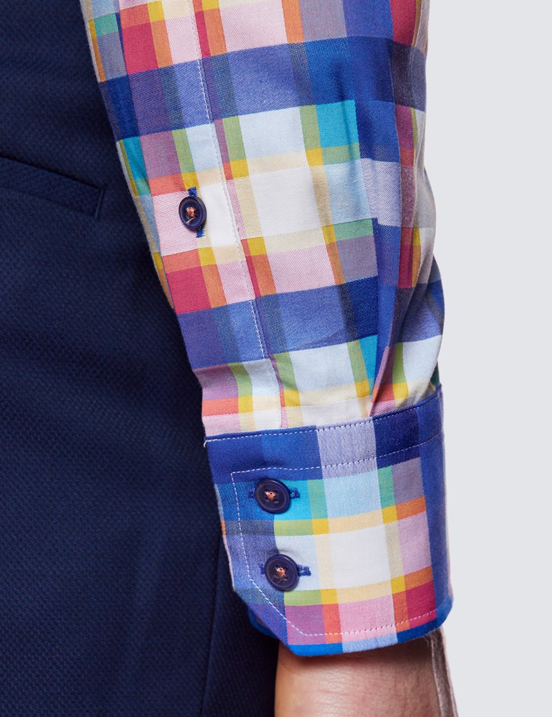 Curtis Blue & Orange Multi Check Relaxed Slim Fit Shirt – Button Down Collar 