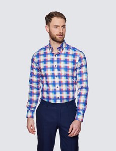 Curtis Blue & Orange Multi Check Relaxed Slim Fit Shirt – Button Down Collar 