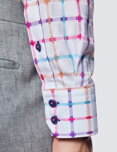 Curtis White & Pink Check Relaxed Slim Fit Shirt – Button Down Collar 