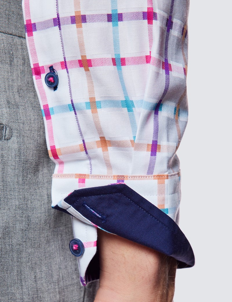 Curtis White & Pink Check Relaxed Slim Fit Shirt – Button Down Collar
