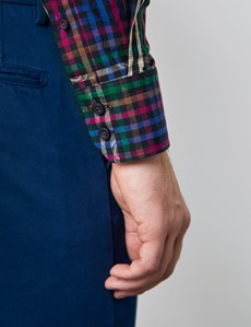 Men's Curtis Blue & Green Brandon Multi Check Relaxed Slim Fit Shirt – Button Down Collar 