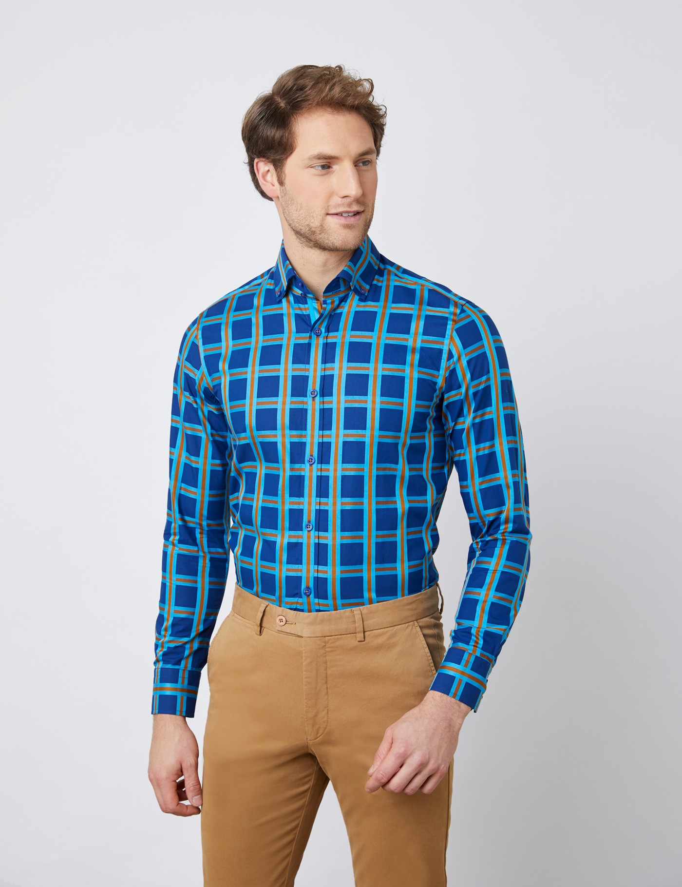 Cotton Squares Men's Relaxed Slim Fit Shirt with Single Cuff in Navy