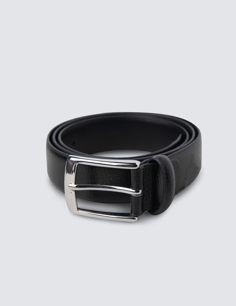 Men's Black Textured Leather Belt | Hawes & Curtis