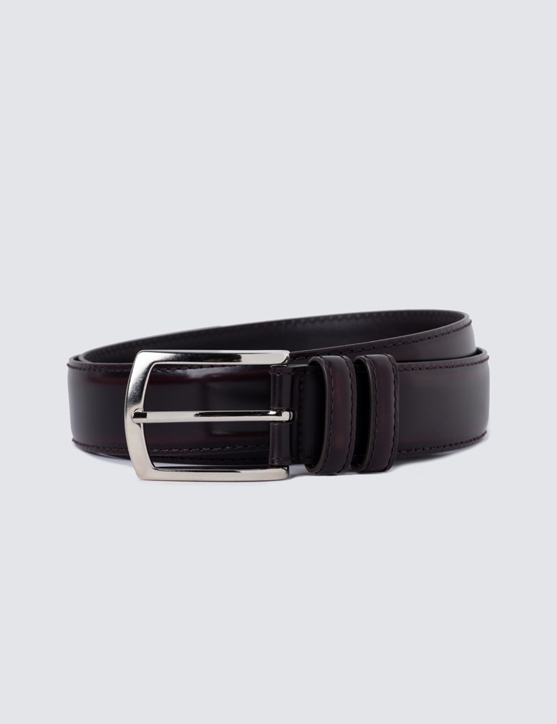 Men's Burgundy Shiny Leather Belt