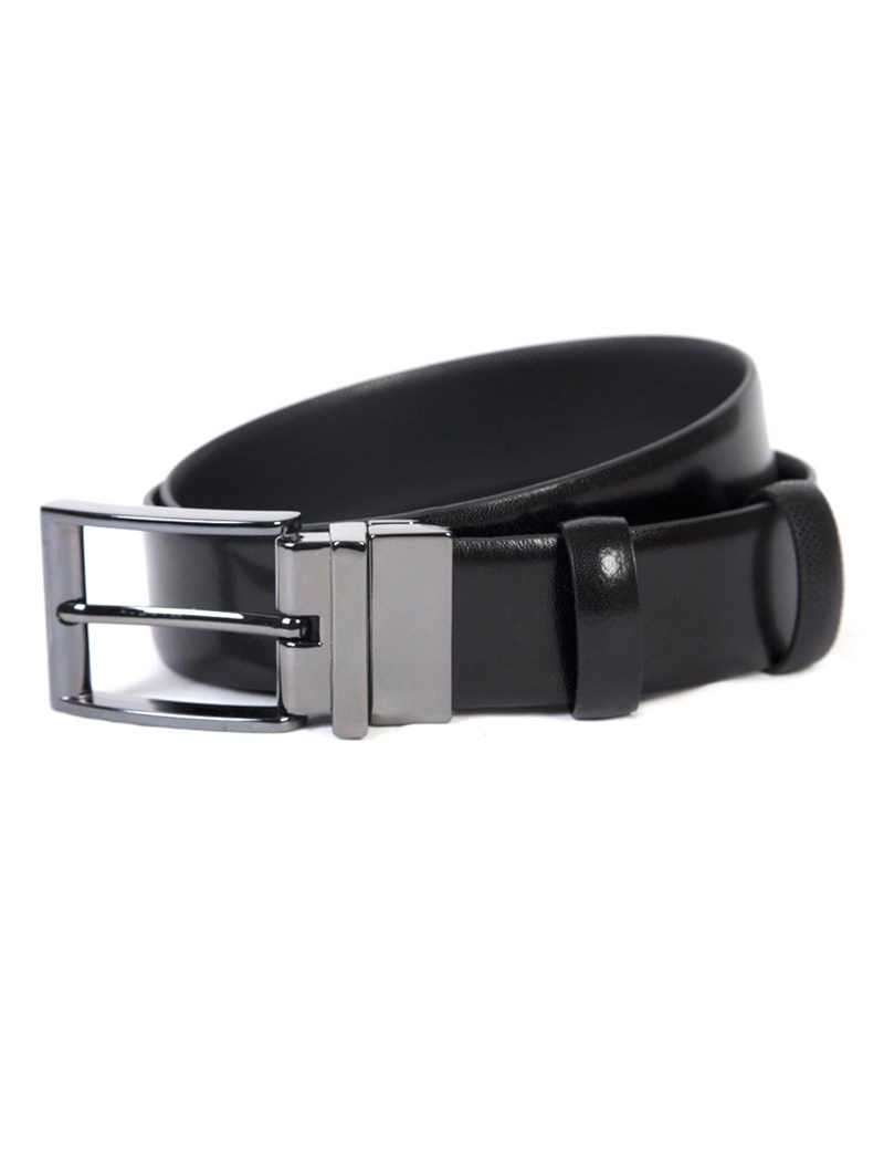 30mm reversible black & white Made In Italy PVC leather mens belt 