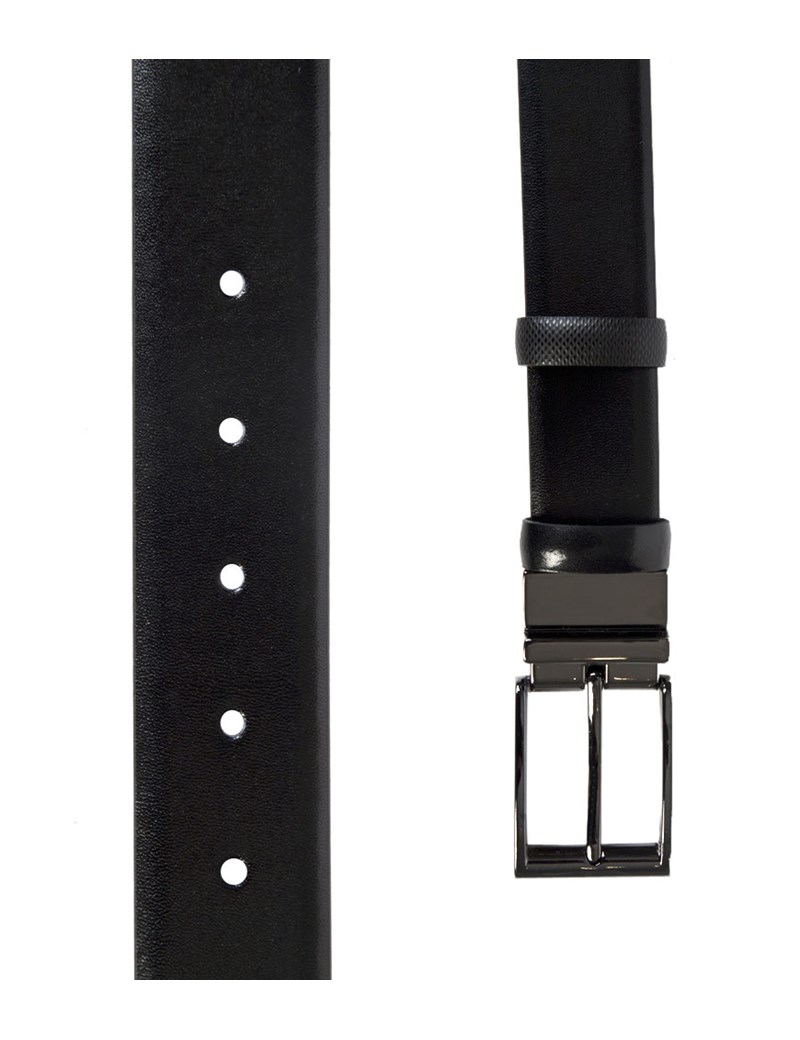 Men's Black Textured Reversible Leather Belt
