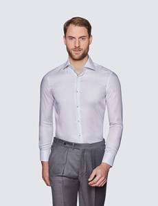 Men's Curtis White & Blue Dobby Relaxed Slim Fit Shirt - Low Collar