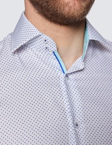 Men's Curtis White & Blue Dobby Relaxed Slim Fit Shirt - Low Collar