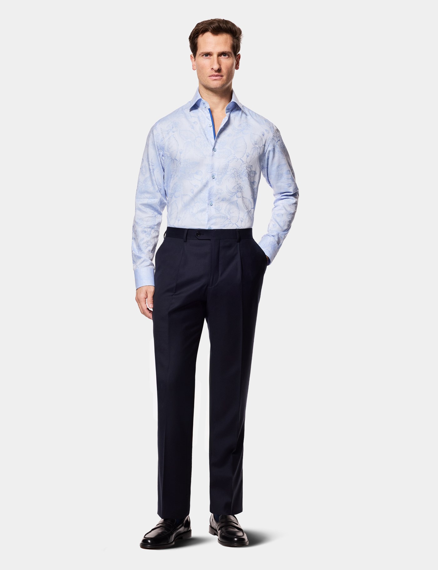 Hawes & Curtis Slim Fit Blue Floral Jacquard Curtis Shirt Size: Large | Long image 2