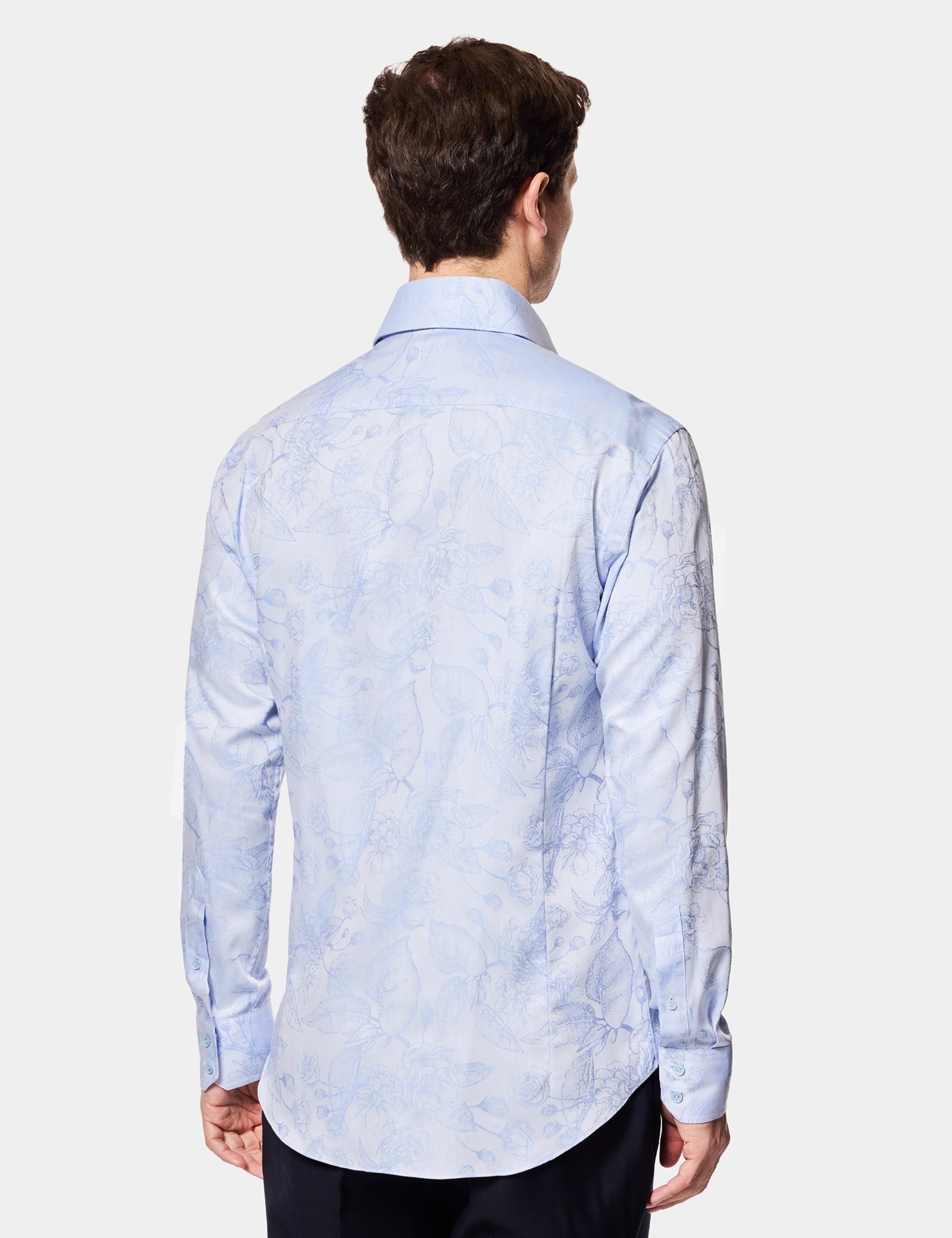 Hawes & Curtis Slim Fit Blue Floral Jacquard Curtis Shirt Size: Large | Long image 4