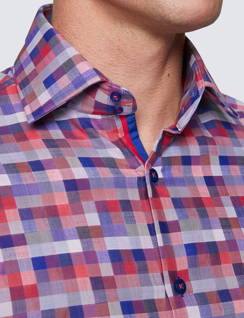Men's Curtis Pink & Grey Multi Checks Relaxed Slim Fit Shirt – Medium Collar