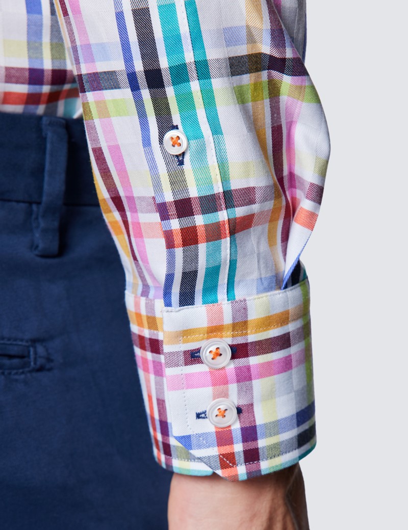 Men's Curtis White & Pink Medium Checks Relaxed Slim Fit Shirt – Low Collar