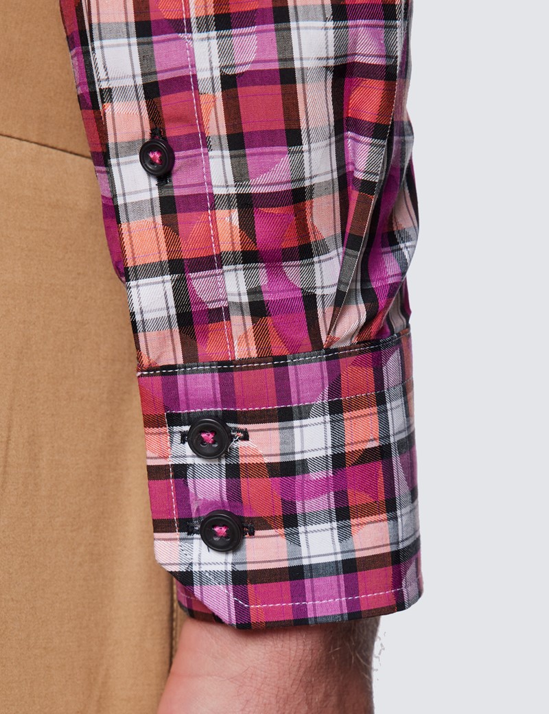 Men's Curtis Orange & Pink Multi Check Relaxed Slim Fit Shirt – Low Collar