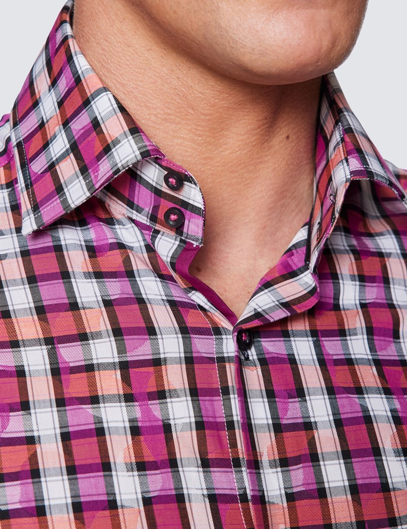 Men's Curtis Orange & Pink Multi Check Relaxed Slim Fit Shirt – Low Collar