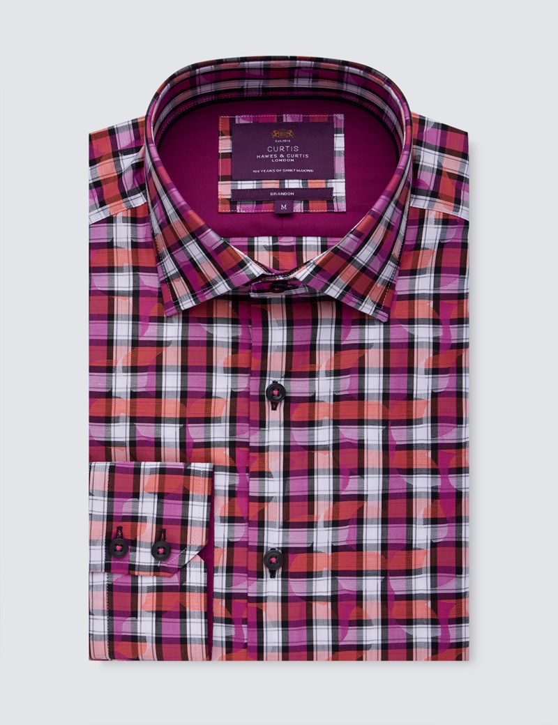 Men's Curtis Orange & Pink Multi Check Relaxed Slim Fit Shirt – Low Collar