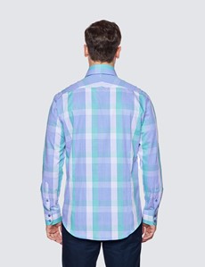 Curtis Blue & Green Check Relaxed Slim Fit Shirt - Low Collar