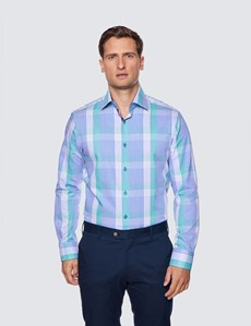 Curtis Blue & Green Check Relaxed Slim Fit Shirt - Low Collar