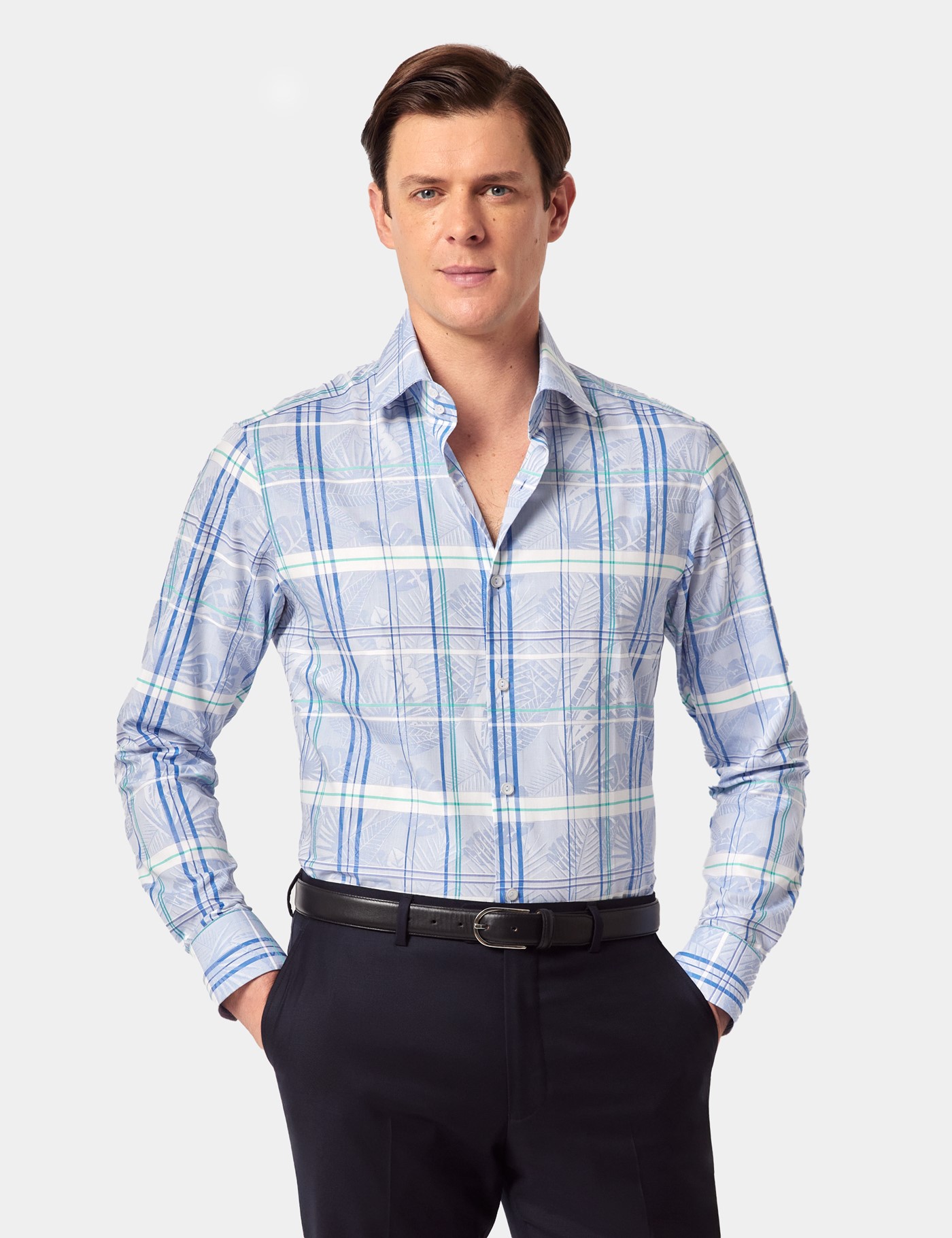 & Slim Fit & Green Jungle Leaf Check Shirt