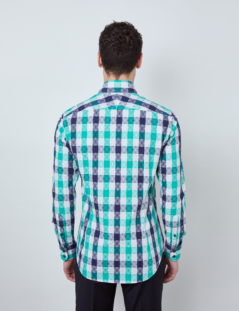 Men's Curtis Navy & Green Medium Plaid Relaxed Slim Fit Shirt – Medium Collar