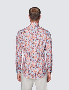 Men’s Curtis Blue & Orange Paisley Print Slim Fit Shirt - Low Collar