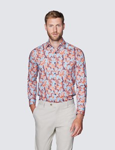 Men’s Curtis Blue & Orange Paisley Print Slim Fit Shirt - Low Collar