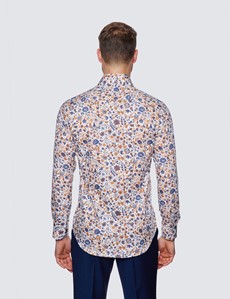 Men's Curtis White & Navy Paisley Relaxed Slim Fit Shirt - Low Collar