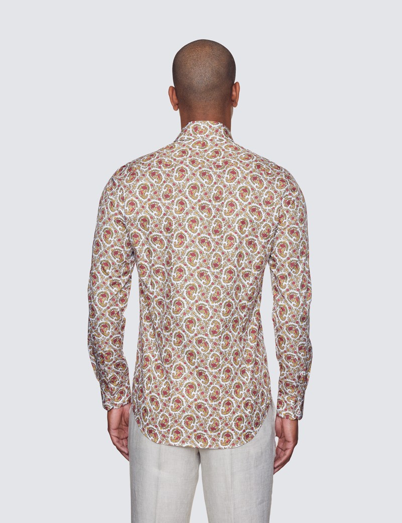 Curtis White & Green Floral Relaxed Slim Fit Shirt - Low Collar