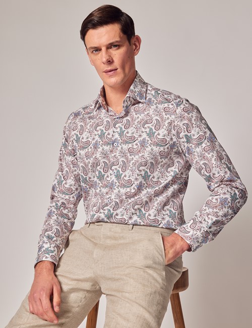 Curtis Cream & Blue Vintage Paisley Relaxed Slim Shirt
