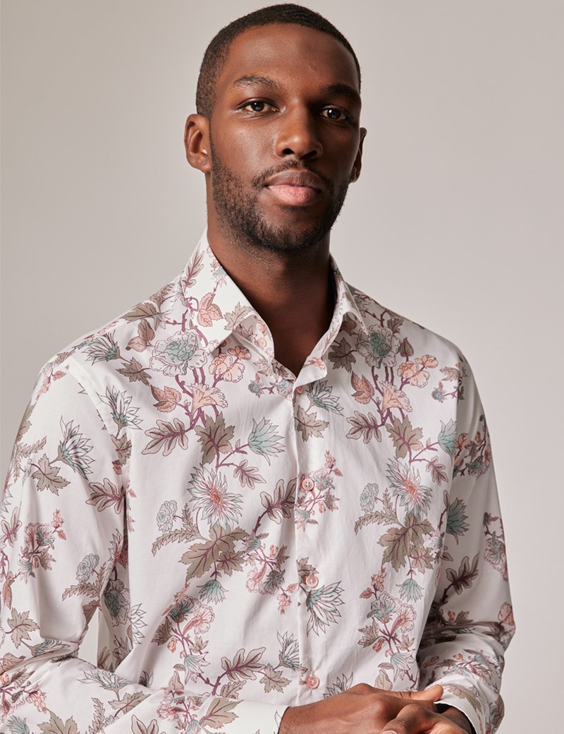 Men's Pink & Green Floral Slim Shirt